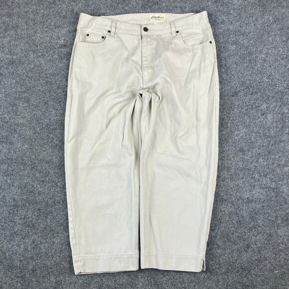 Eddie Bauer Jeans Women's Size 18 Beige Capri Casual Cotton Denim Pants - Picture 1 of 10